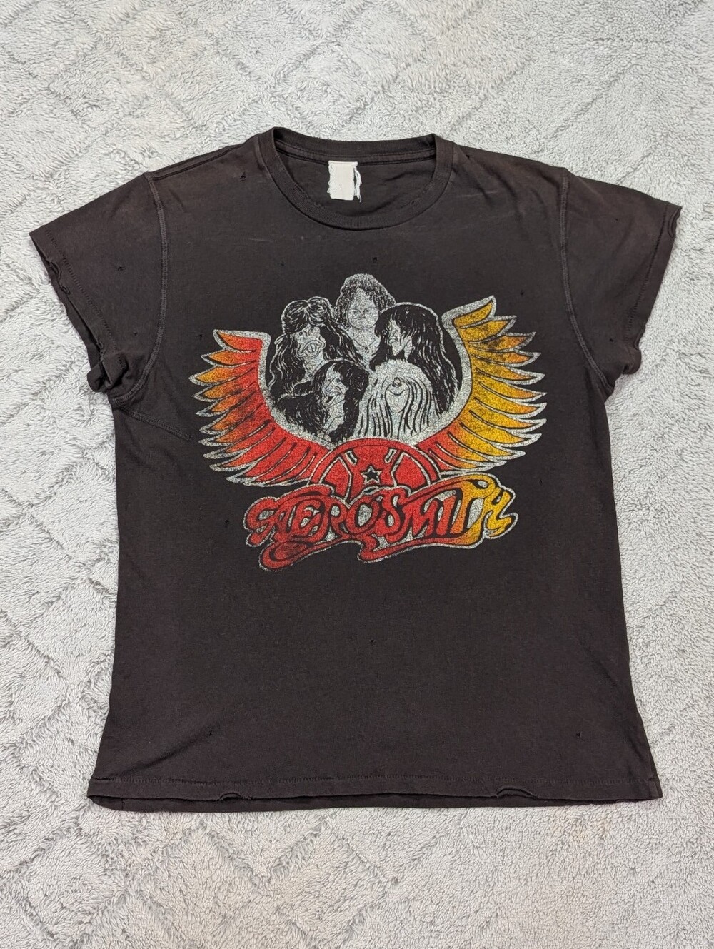 Madeworn Shirt Adult XS Black Aerosmith Wings Graphic Tee USA Vintage Style